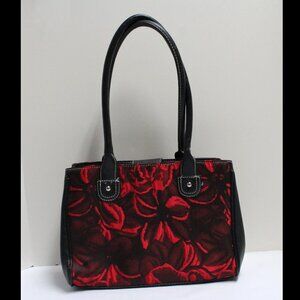 Wilsons Leather Red & Black Roses or Floral Fabric & Leather Bag